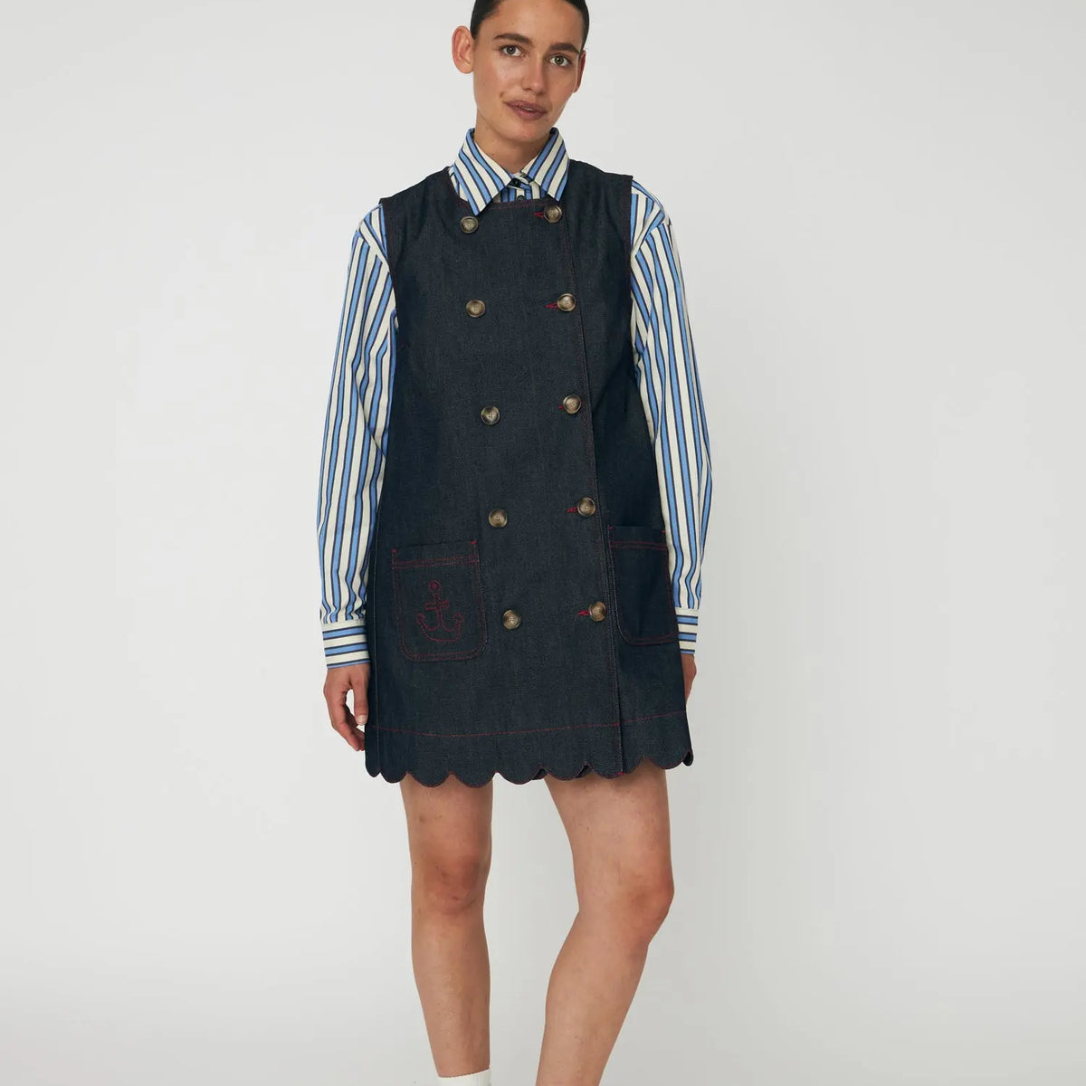 Unwashed Denim Scallop Dress