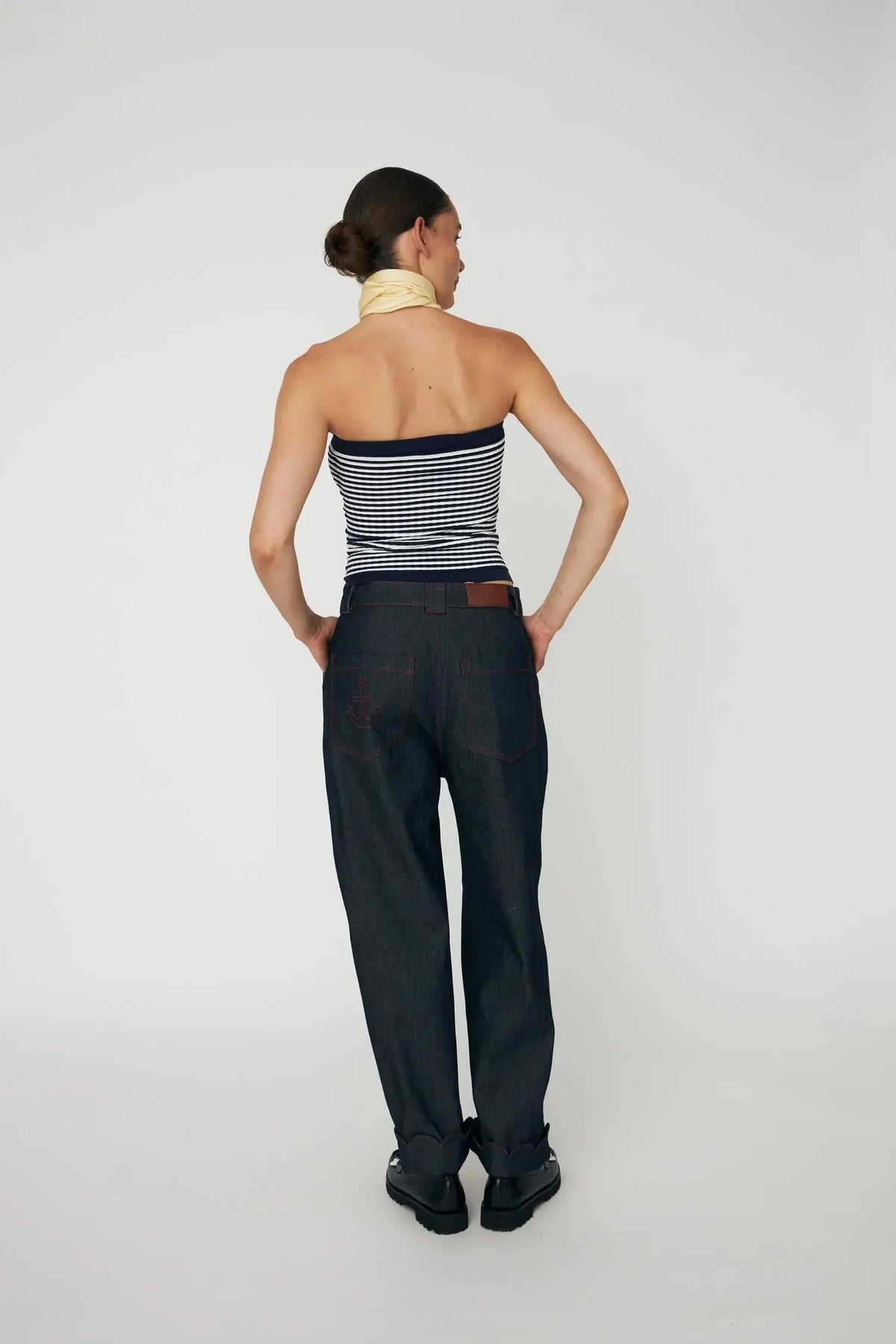 Unwashed Denim Scallop Pants - Raw Denim