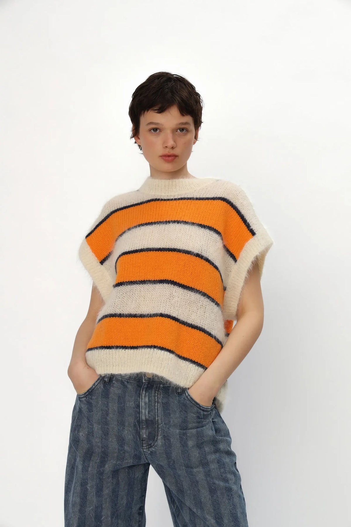 Stella Nova Wool Mix Mohair Vest Vest 748 Bright Orange