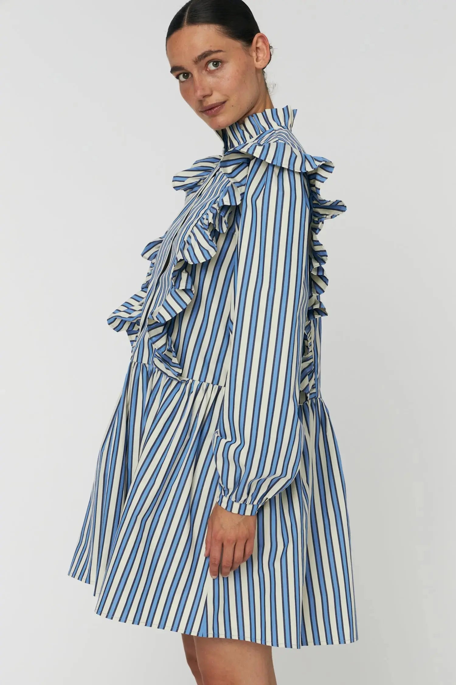 Stella Nova Yarn Dyed Striped Dress Dress 041 Creme Blue Stripes