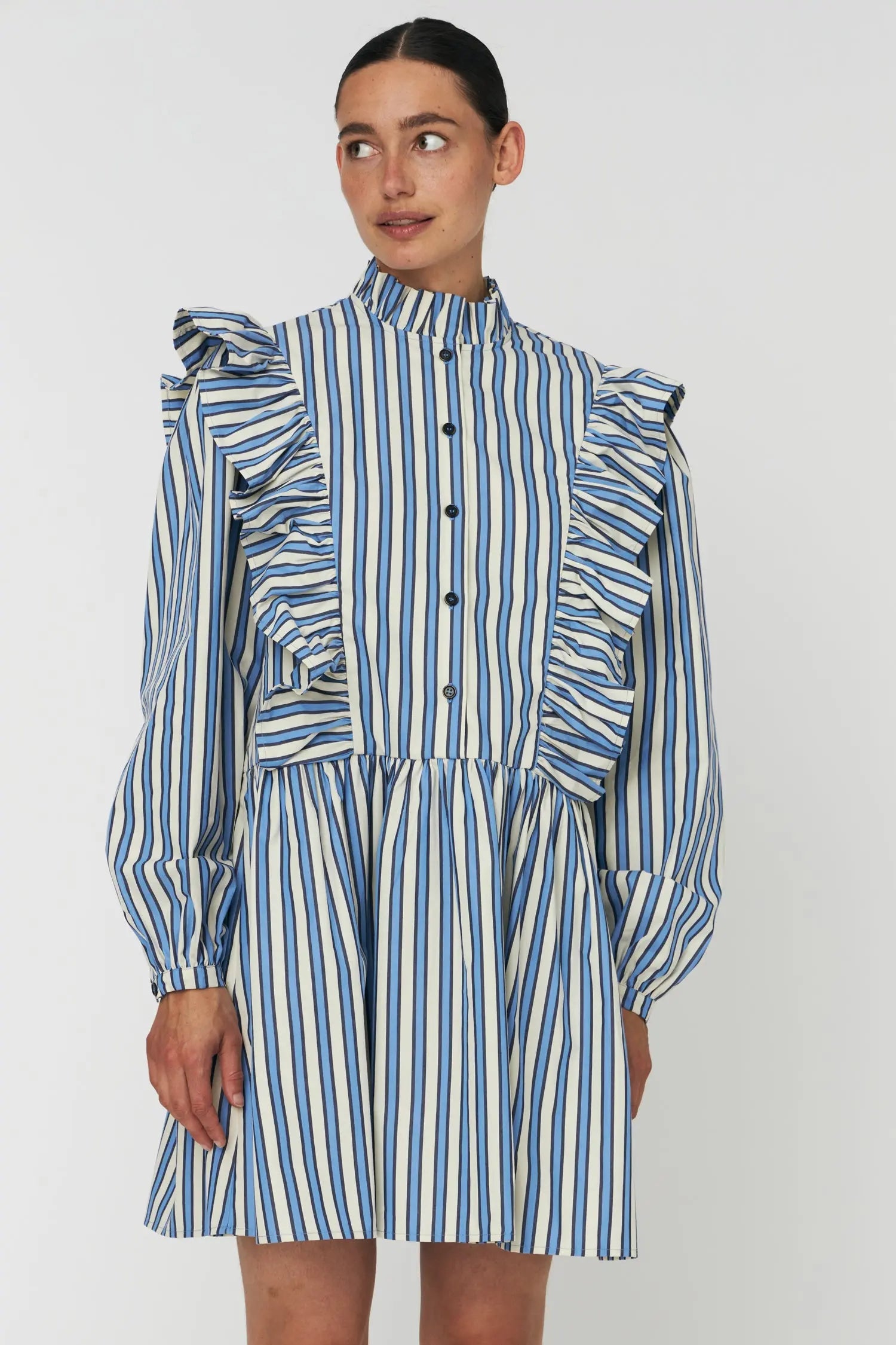 Stella Nova Yarn Dyed Striped Dress Dress 041 Creme Blue Stripes