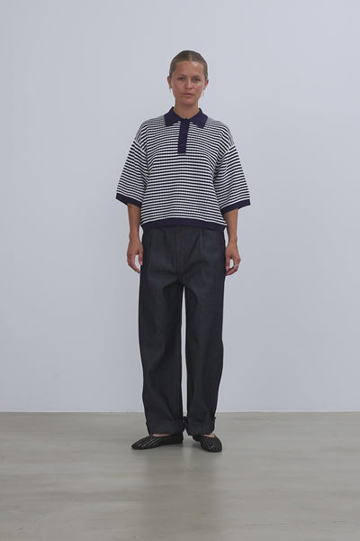 Stella Nova Polo Knit Blouse 409 Navy /Creme