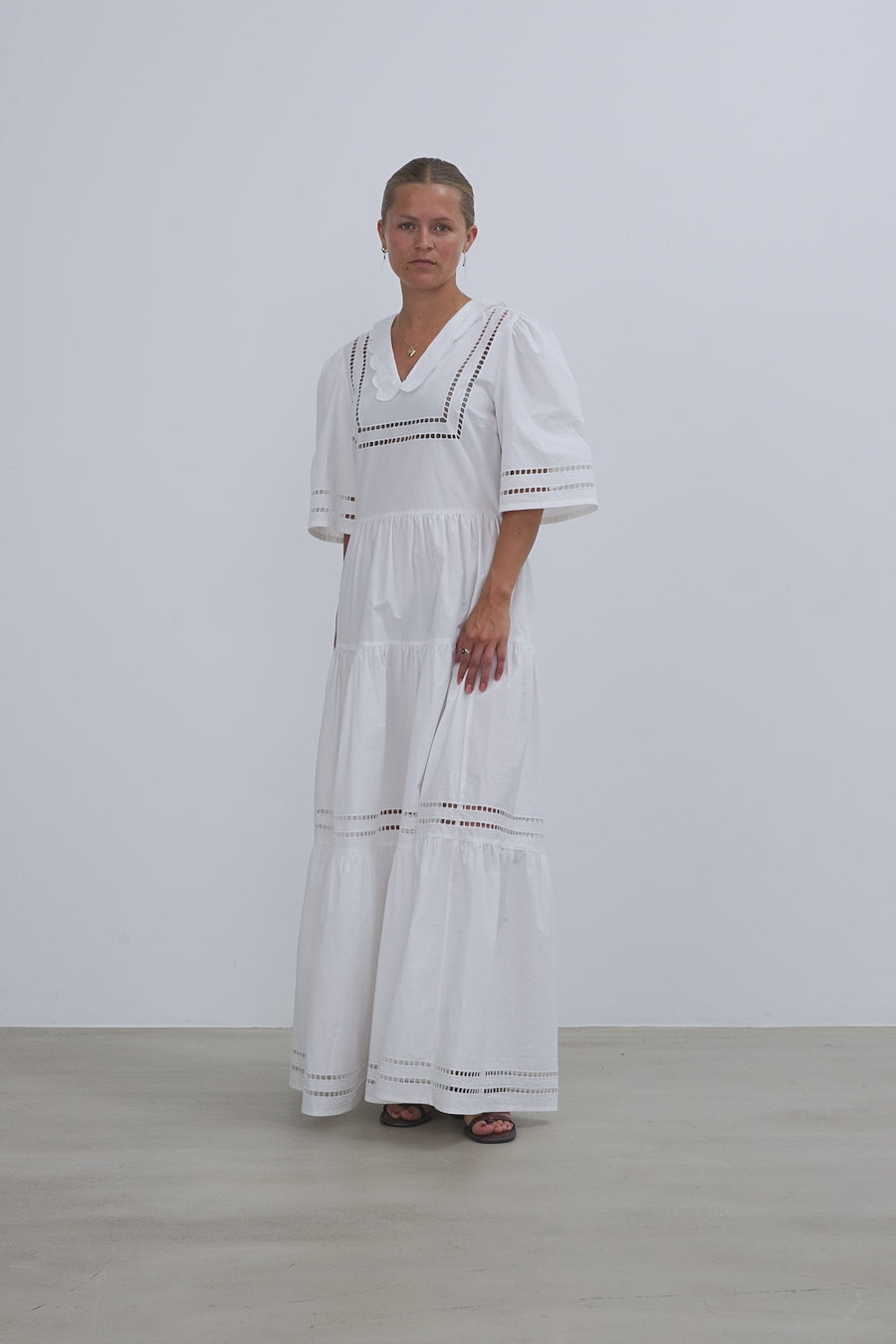 Stella Nova Maxi Dress with Short Sleeves and Artworks Dress 001 White