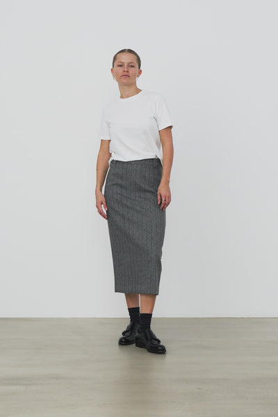 Stella Nova Herringbone Wool Pencil Skirt Skirt 954 Dark Grey Mélange
