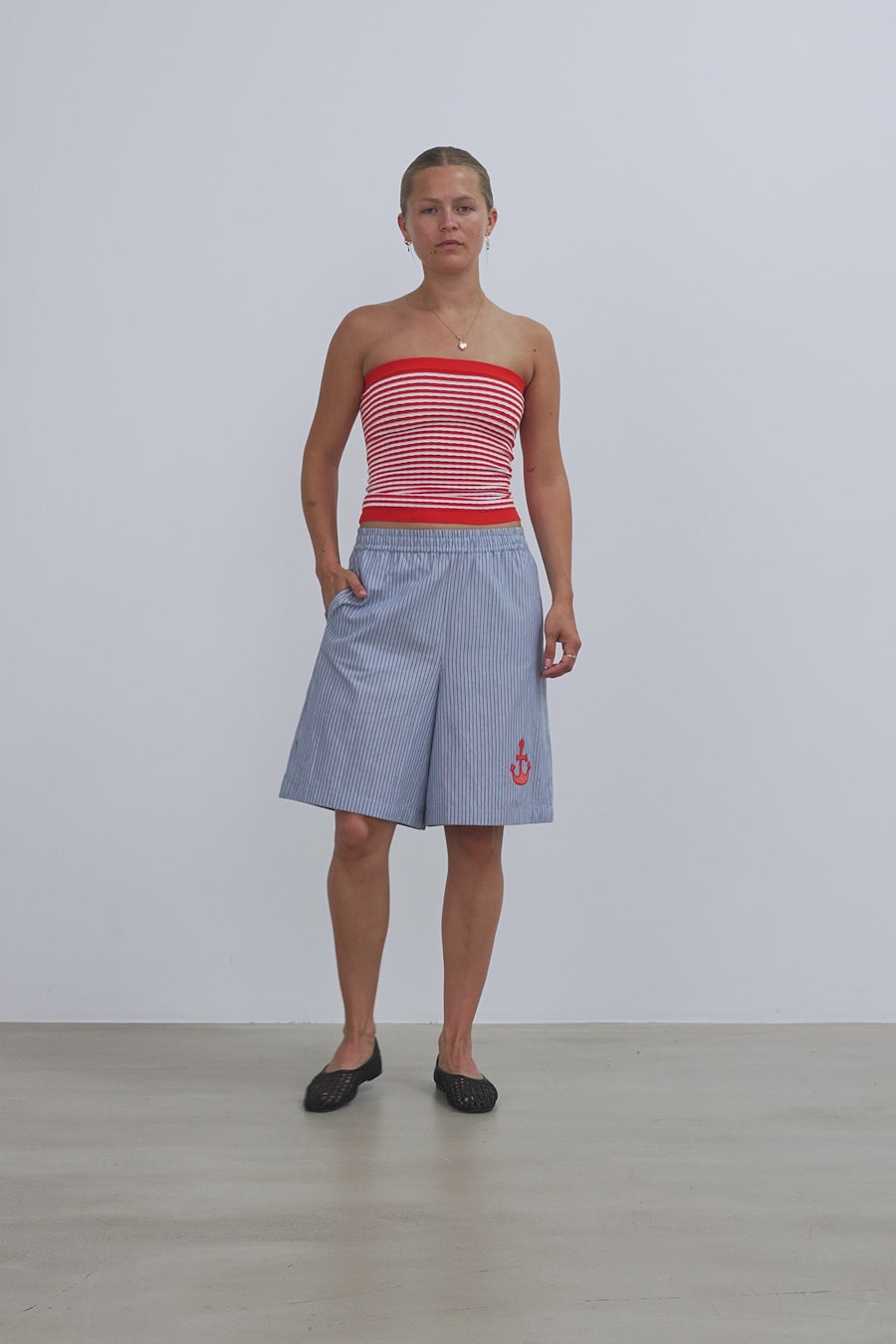 Stella Nova Striped Anchor Embroidered Shorts Short Pants 313 Blue Stripes