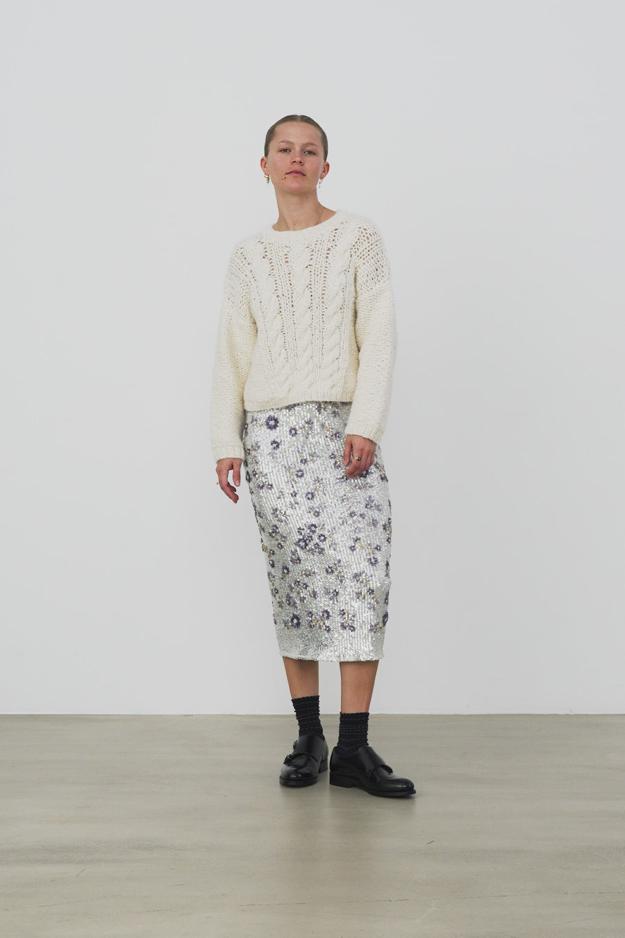 Stella Nova Peru Cotton Alpaca Cable Sweater Sweater 029 Creme