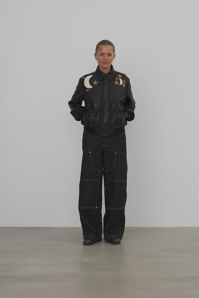 Stella Nova Starlight Leather Bomber Jacket Jacket 999 Black