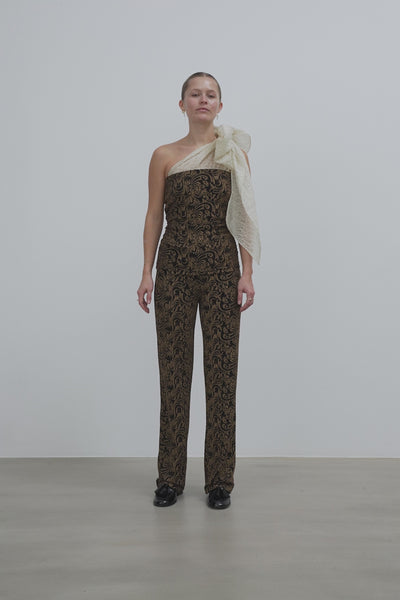 Stella Nova One-Shoulder Jersey Top with Bow Top 907 Black/Creme