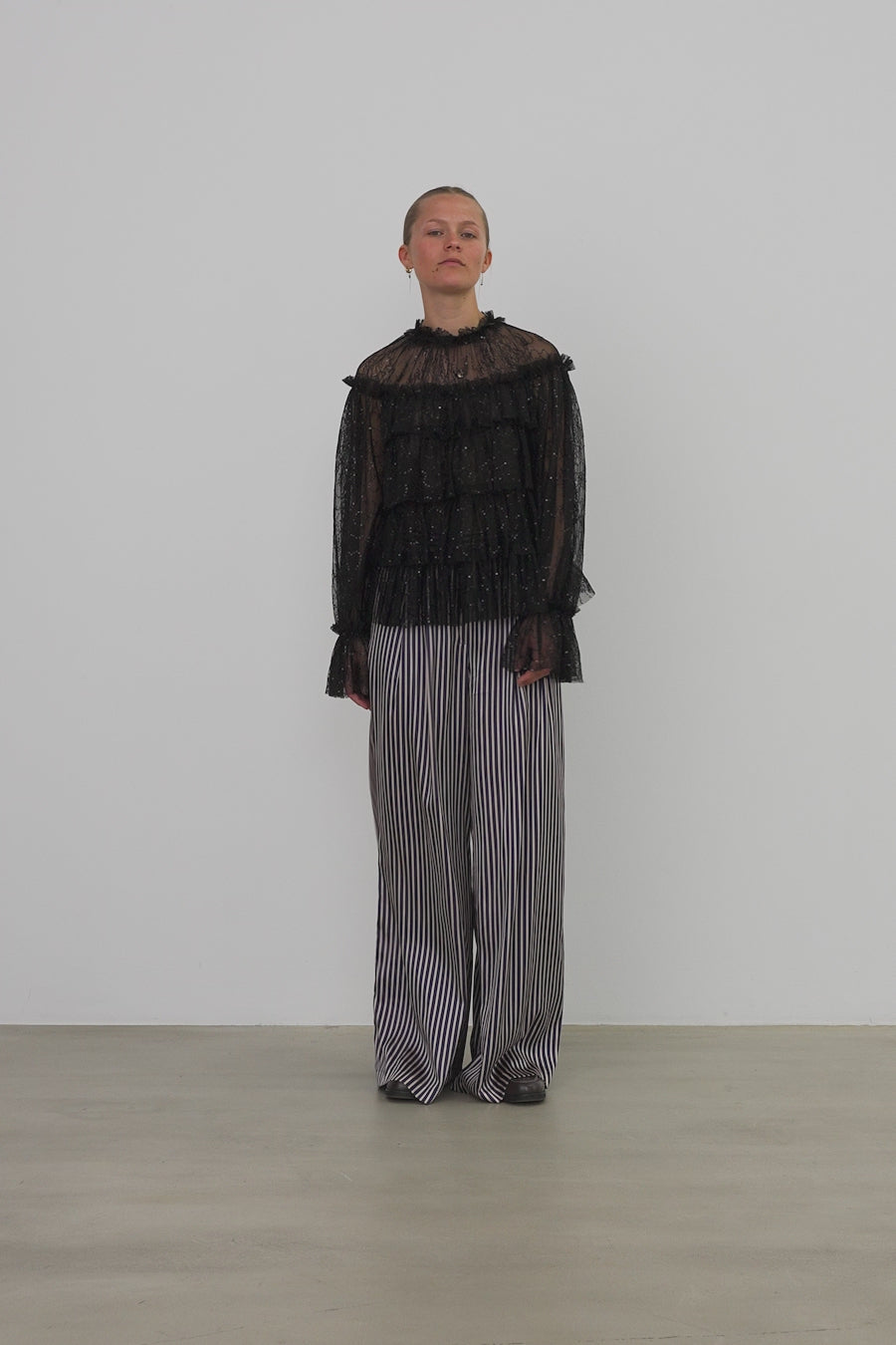 Sheer Frill Lace Blouse - Black