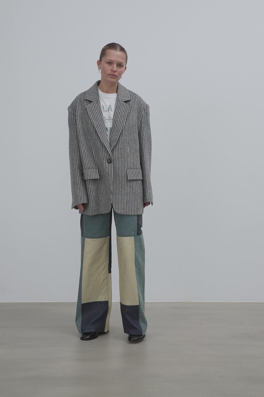 Striped Oversized Wool Blazer - Black/Powder Stripe