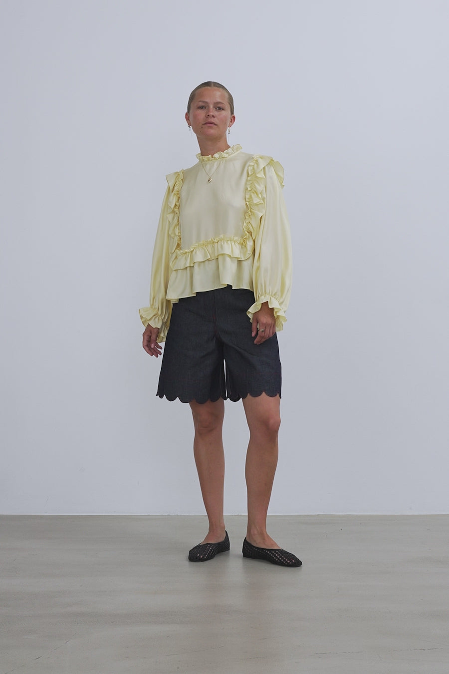 Loose Frilled Blouse - Soft Yellow