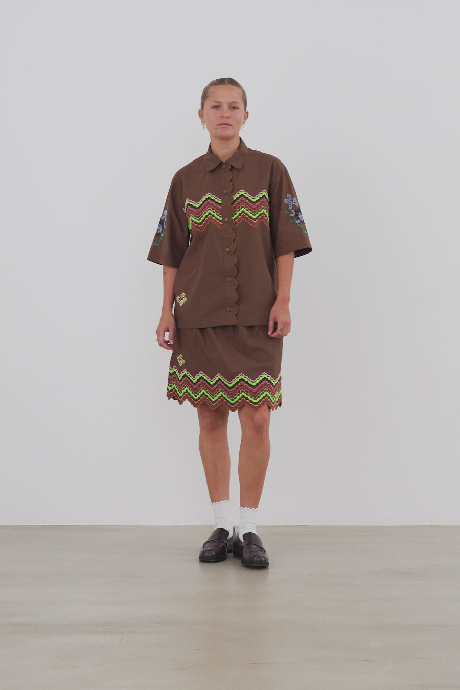 Stella Nova Embroidered Short Sleeved Shirt Shirt 869 Brown