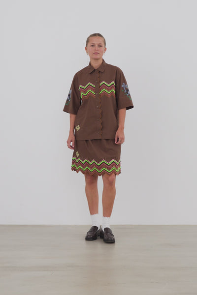 Stella Nova Embroidered Short Sleeved Shirt Shirt 869 Brown