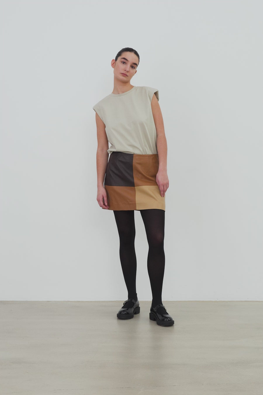 Stella Nova Patchwork Leather Skirt Skirt 846 Brown Mix