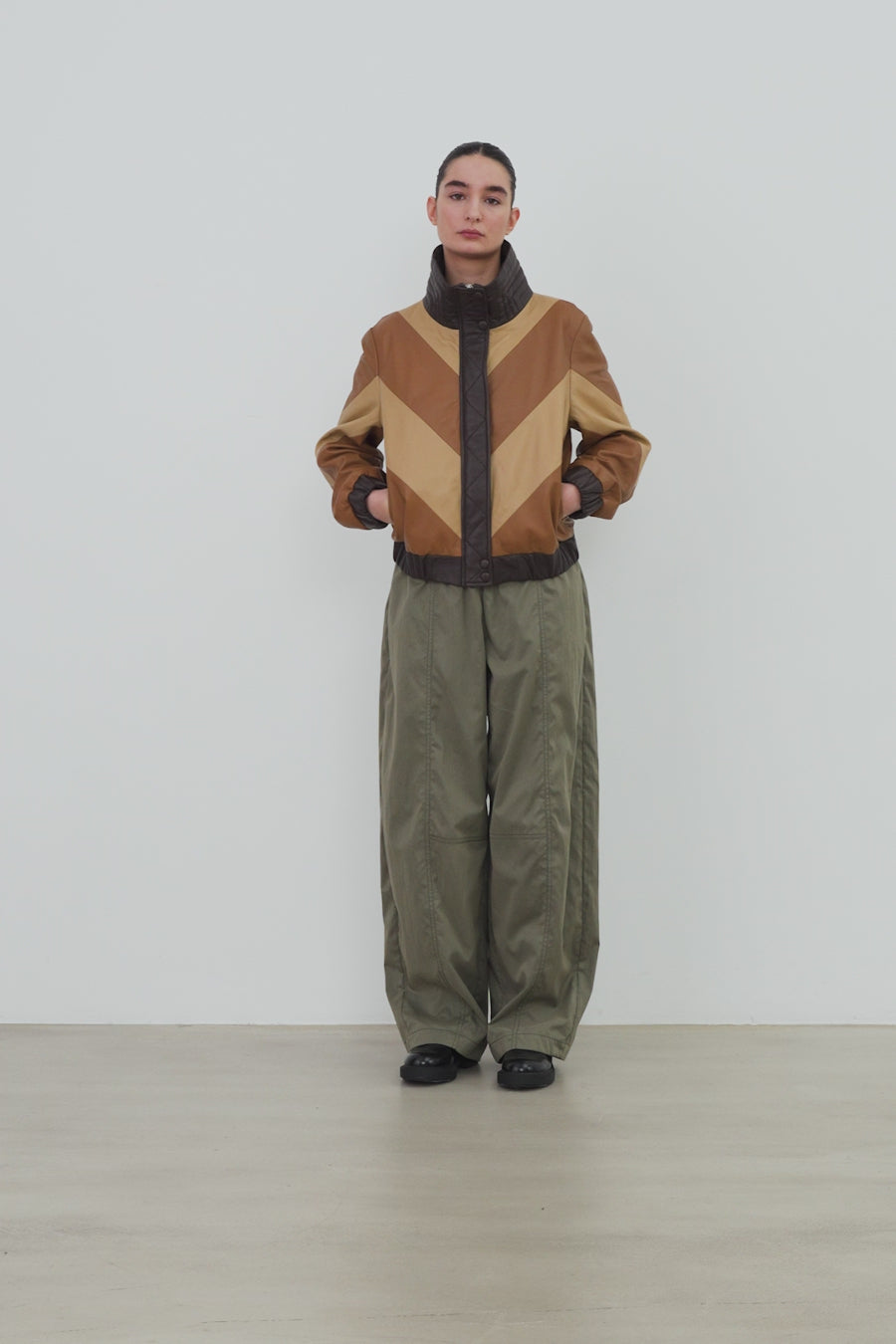 Stella Nova Patchwork Leather Bomber Jacket Leather Jacket 846 Brown Mix