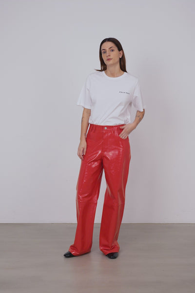 Stella Nova Leather pants with jeans look Leather Pants 492 Cherry Tomato