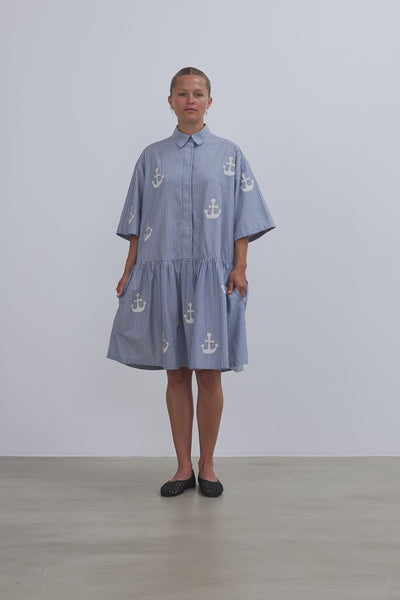 Stella Nova Oversized Dress with embroidered Anchor Dress 313 Blue Stripes