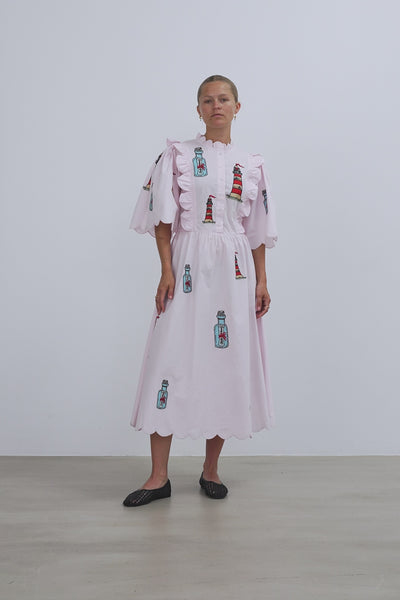 Stella Nova Embroidered Midi dress with Scallops Dress 558 Pale Pink