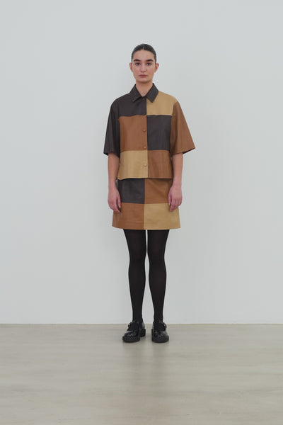 Stella Nova Patchwork Leather Shirt Shirt 846 Brown Mix
