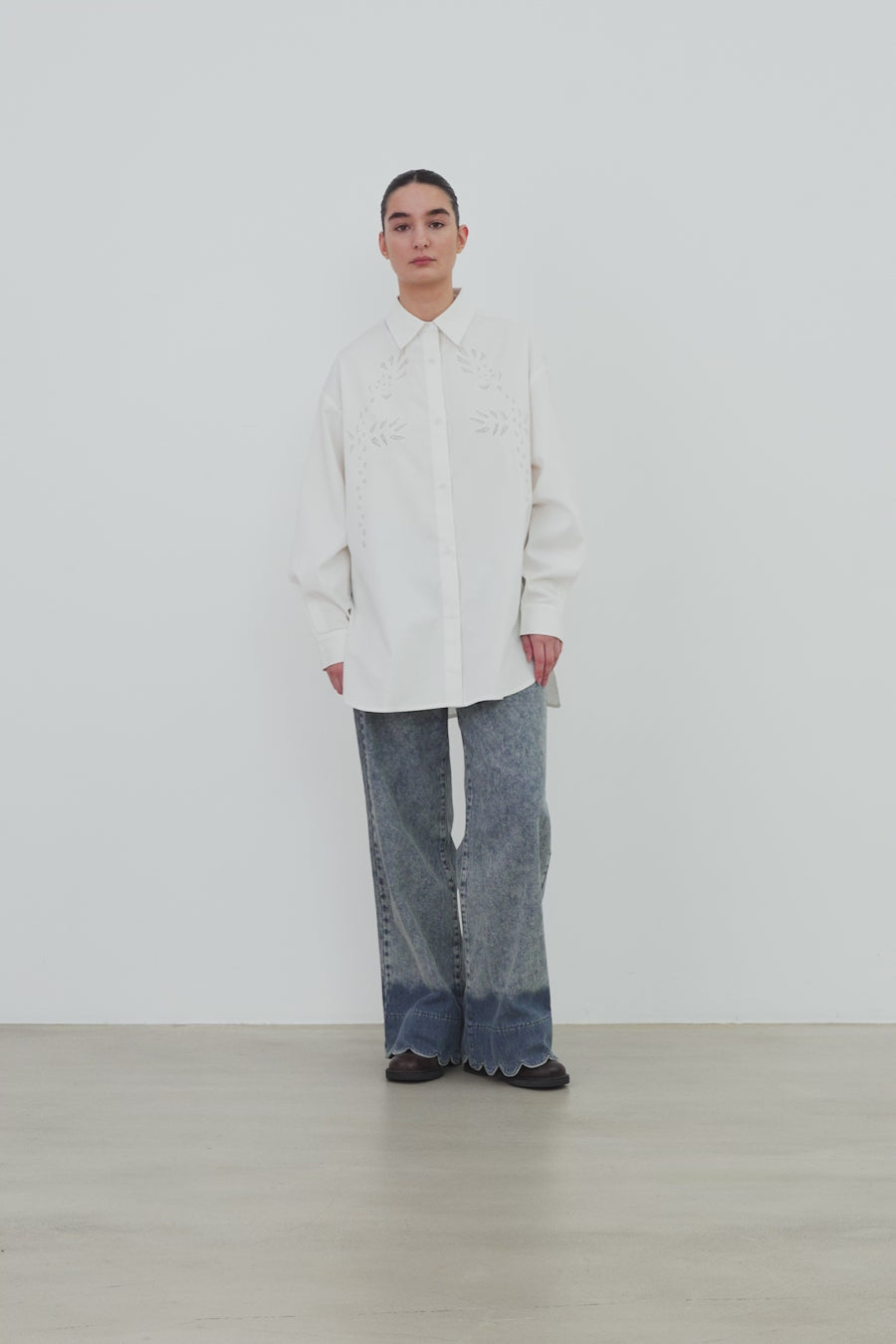 Stella Nova Loose Shirt with Embroidery Anglaise Shirt 001 White