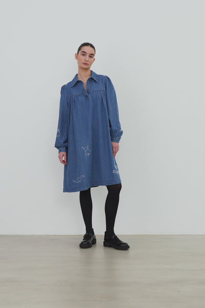 Stella Nova Denim Dress with Artwork Dress 305 Denim Blue
