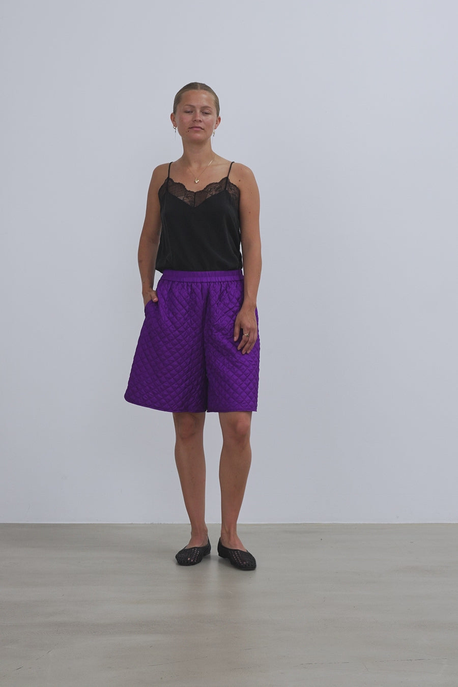 Quilted Silk Shorts - Seductive Purple