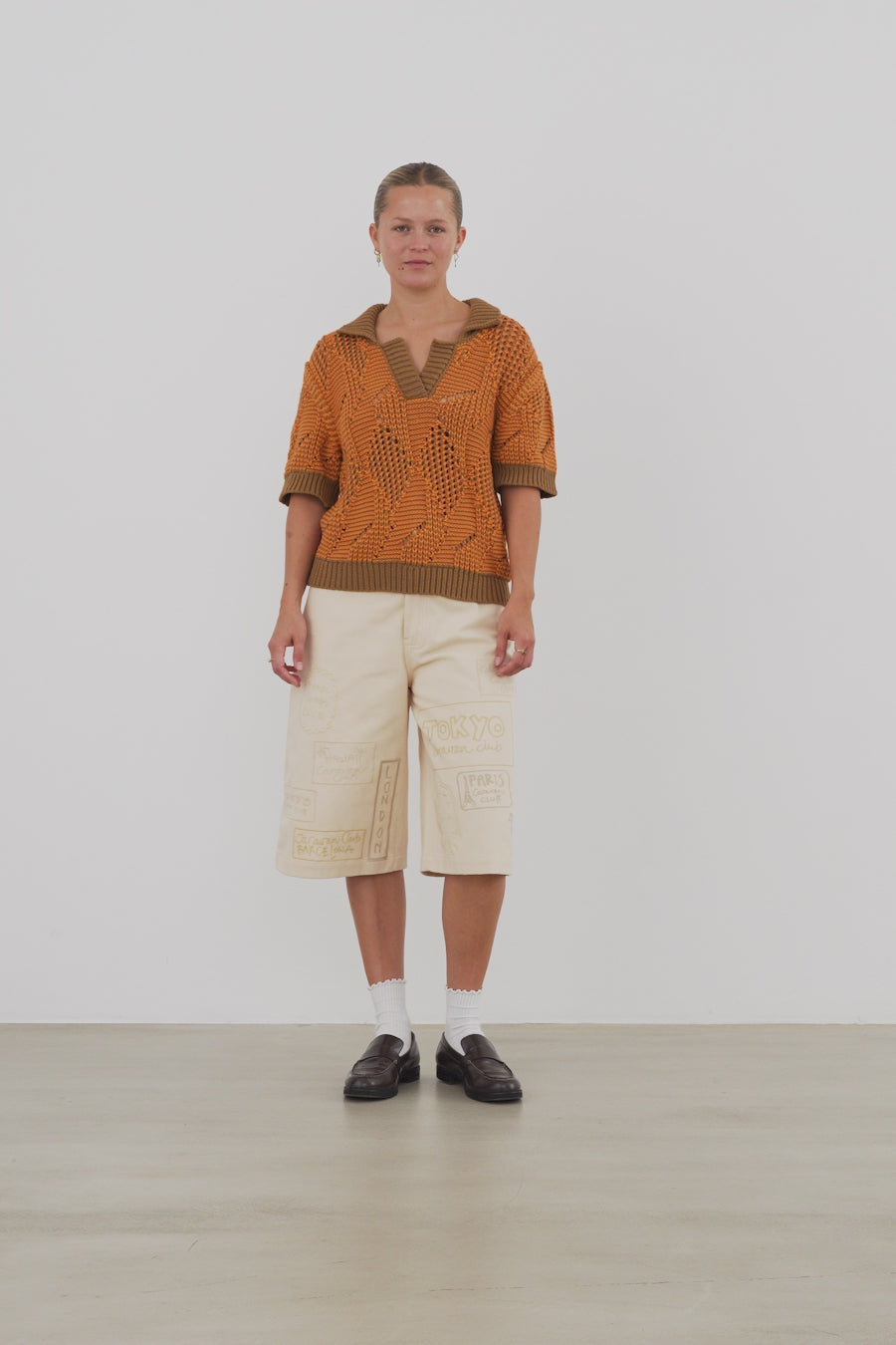 Stella Nova Cotton Knit Polo Blouse 473 Burned Orange