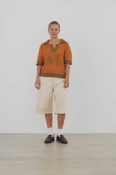 Stella Nova Cotton Knit Polo Blouse 473 Burned Orange