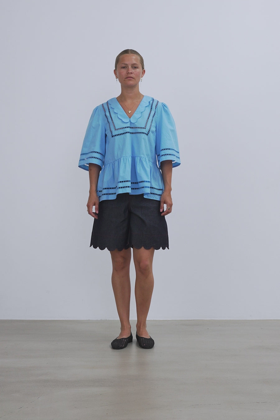 Stella Nova Top with Scallop Edge Collar Top 308 Blue Coral