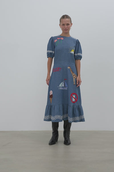 Stella Nova Out of office Embroidered Midi Dress Dress 316 Summer Blue