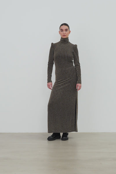Stella Nova Striped Lurex Jersey Dress Dress 377 Gold Silver Shimmer