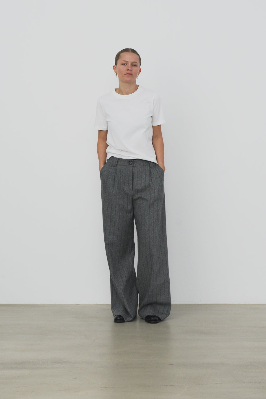 Stella Nova Herringbone Wool Pants Pants 954 Dark Grey Mélange