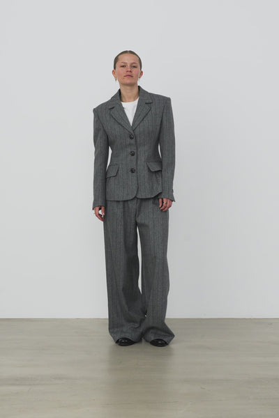 Stella Nova Herringbone Wool Blazer Blazer 954 Dark Grey Mélange