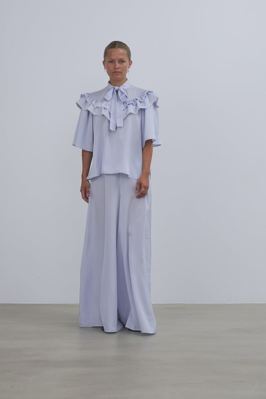 Stella Nova Loose Blouse with Frills Blouse 307 Dust Blue