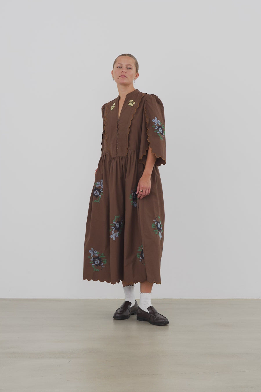 Stella Nova Embroidered Loose Midi Dress Dress 198 Army Touch
