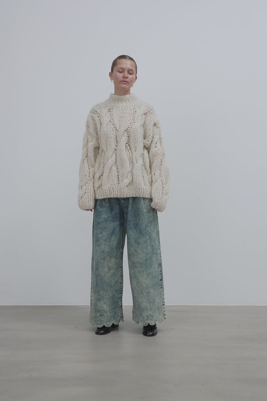 Stella Nova Handcrafted Cable sweater from Peru Sweater 029 Creme