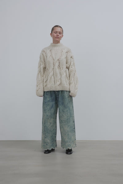 Stella Nova Handcrafted Cable sweater from Peru Sweater 029 Creme