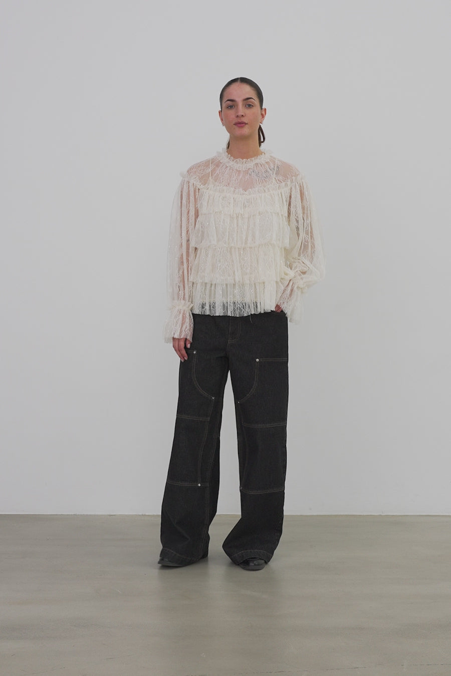 Sheer Frill Lace Blouse - Creme