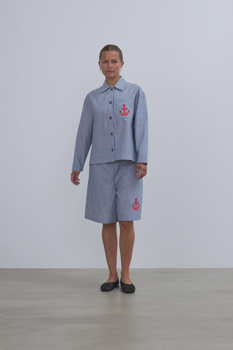 Stella Nova Striped Anchor Embroidered Shirt Shirt 313 Blue Stripes