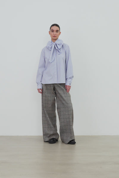 Stella Nova Striped Scallop Bow Shirt Shirt 023 White with Blue Stripes